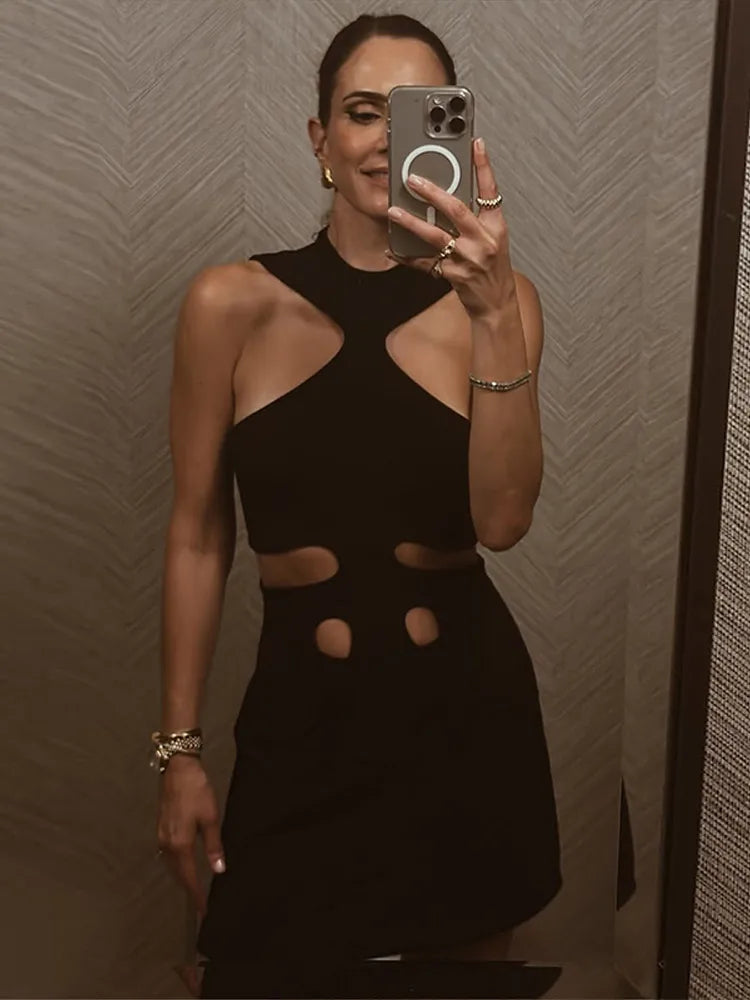 Delphine Cutout Halter A-Line Mini Dress