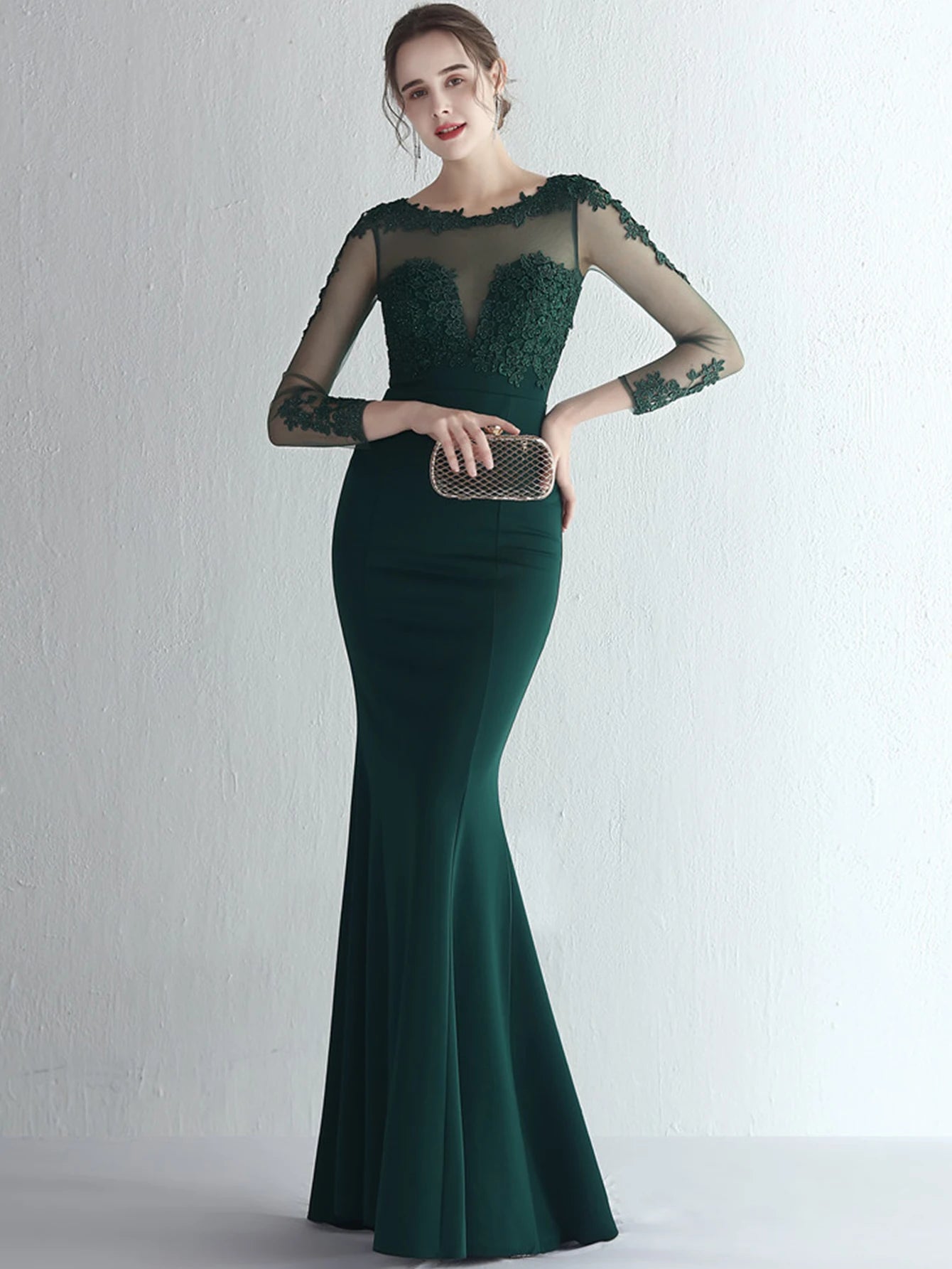 Valentina Rhinestone Sheer-Mesh Mermaid Maxi Dress