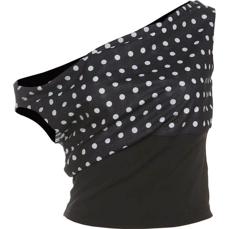 Sofia Midnight Polka One-Shoulder Top
