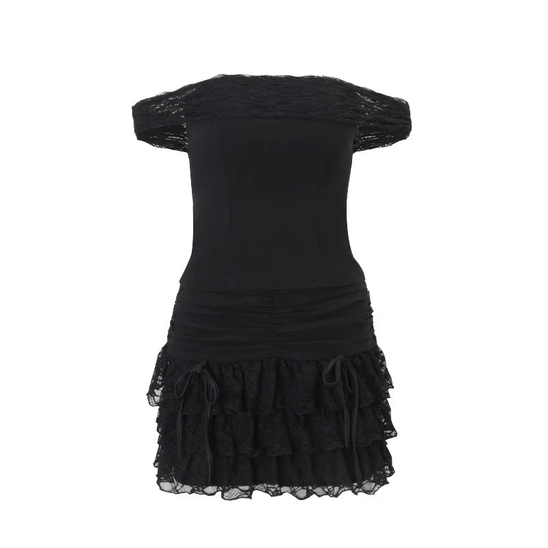 Mehitabel Off-Shoulder Tube Crop Top & Tiered Lace Mini Skirt Two-piece