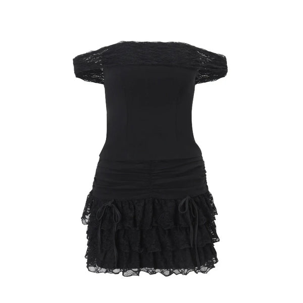 Mehitabel Off-Shoulder Tube Crop Top & Tiered Lace Mini Skirt Two-piece