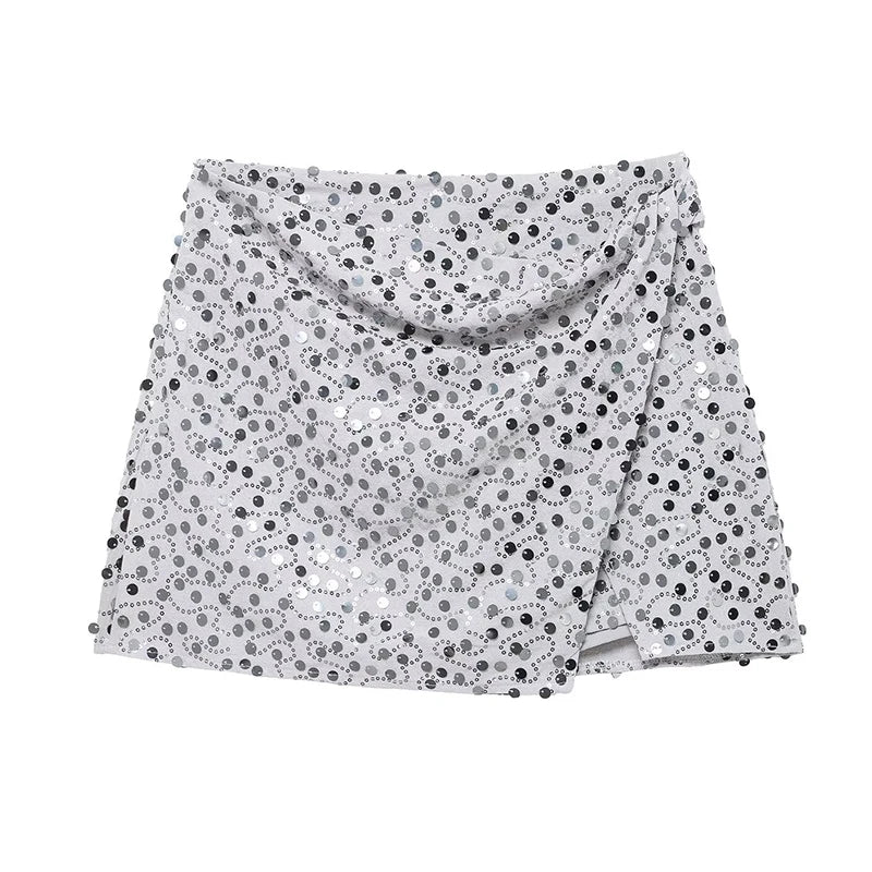 Quinta Sequin Wrap-Front High-Waist Mini Skirt One-piece