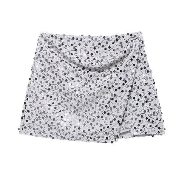 Quinta Sequin Wrap-Front High-Waist Mini Skirt One-piece