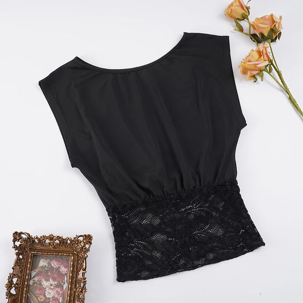 Dahlia Lace Asymmetrical Short-Sleeve Top One-piece