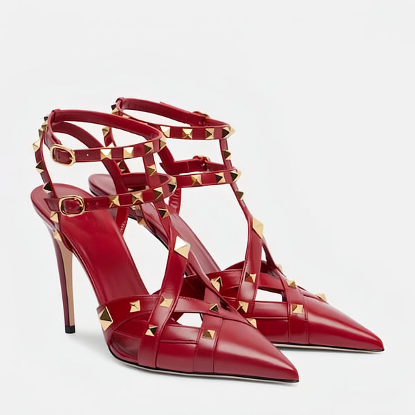 European and American Sexy Studded Pointed Fashion Stage Runway Shoes with French Style Toe Closure Buckle Strap Women's Sandals