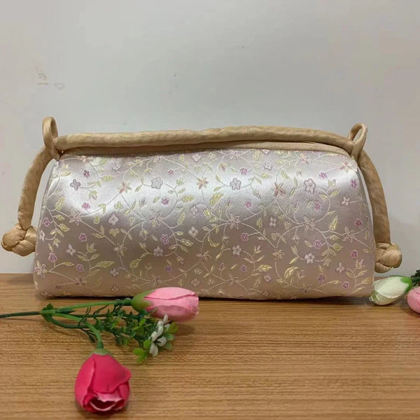 Jade Garden Embroidered Satin Shoulder Bag