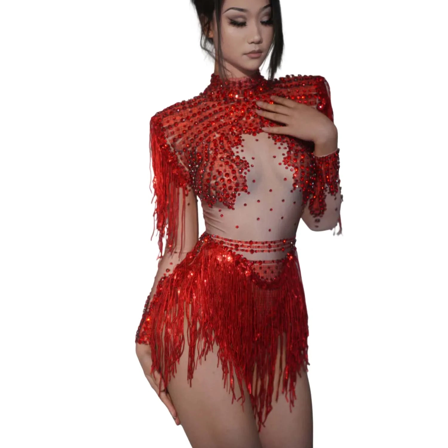 Alouette Sequin Tassel Bodysuit & Gloves Performance Separates