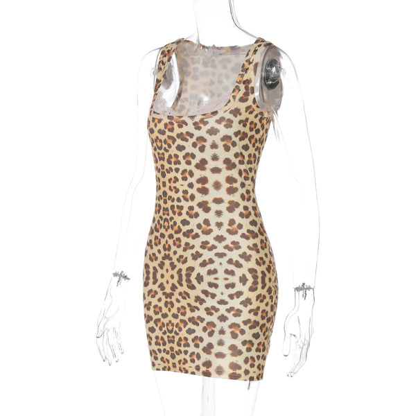 Leona Leopard Lace-Trim Bodycon Mini Dress