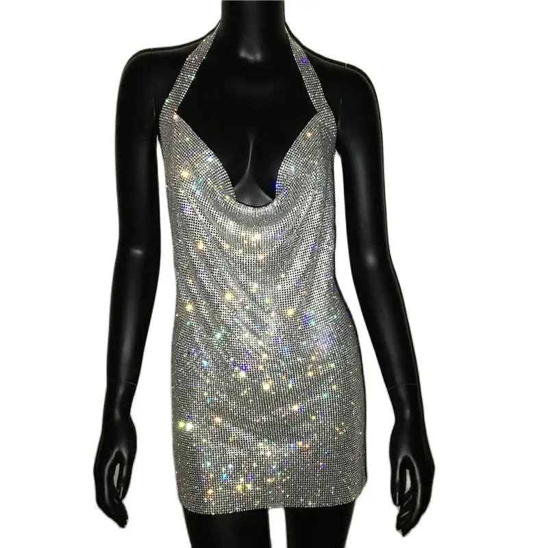 Evangeline Rhinestone Backless Bodycon Mini Dress