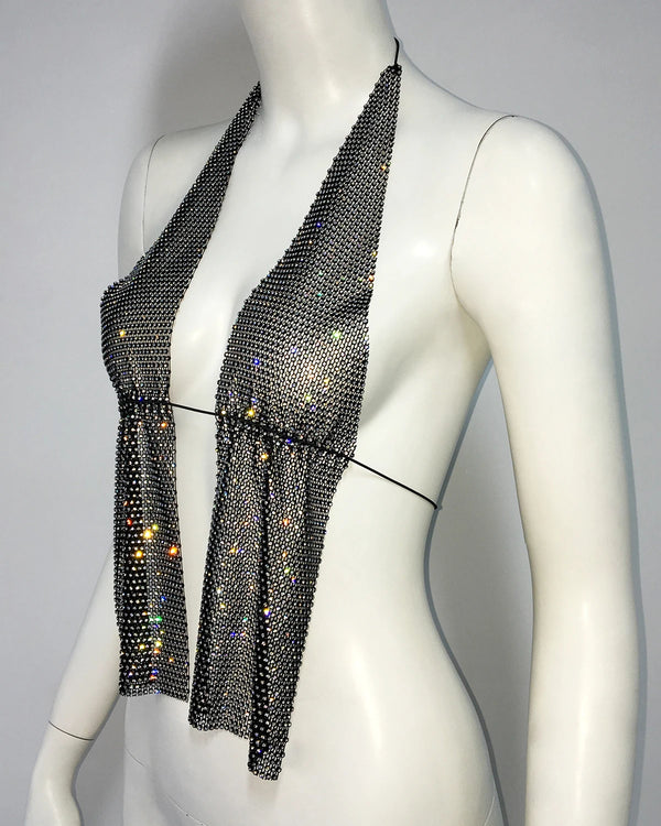 Sienna Crystal Drape Halter Top One-piece