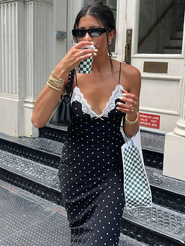 Althea Lace-Panel V-Neck Maxi Dress