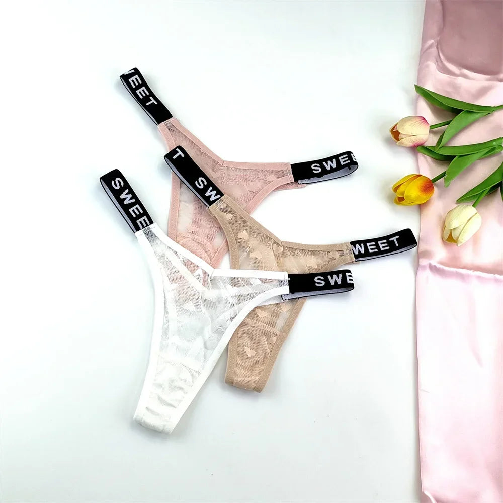 Amara Letter-Waist Mesh Thong Pack Lingerie 3-piece