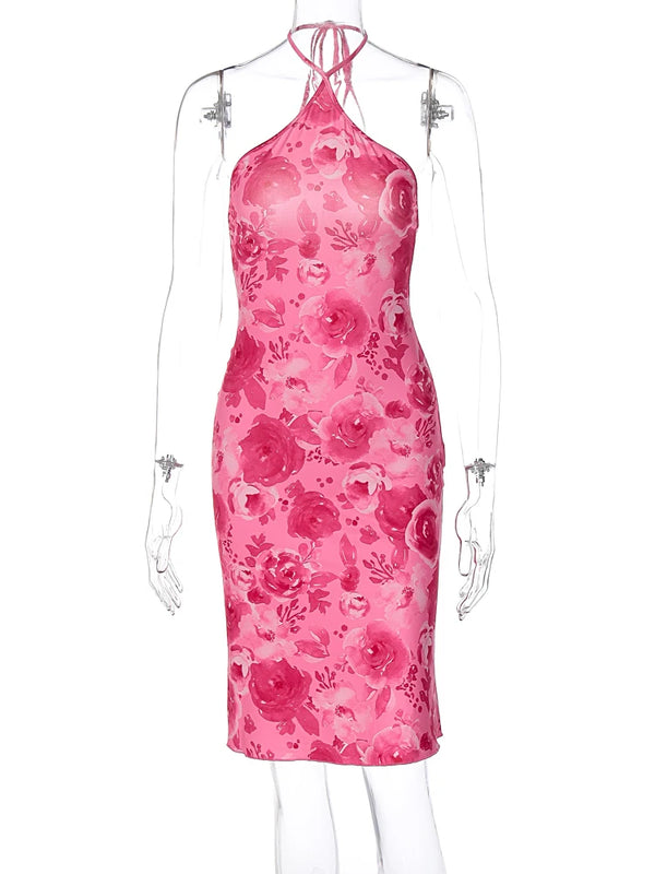Rosalina Floral Halter Bodycon Midi Dress
