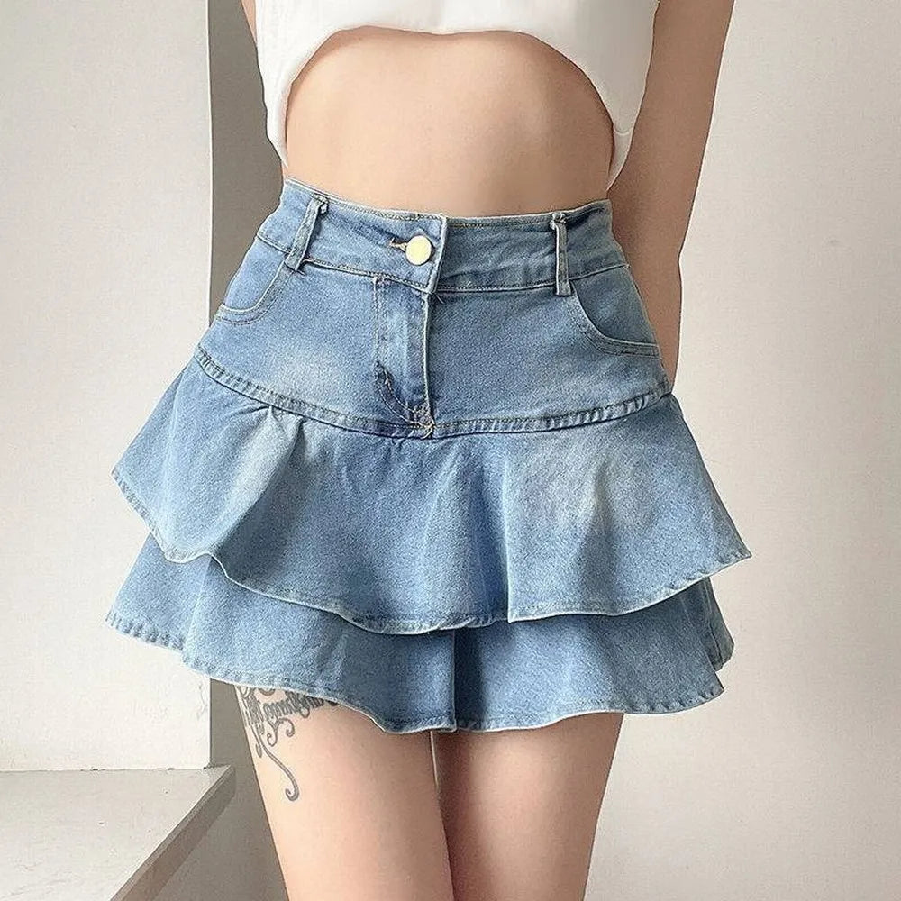 Skye Vintage Distressed Denim Ruffle Skort One-piece Secondary image