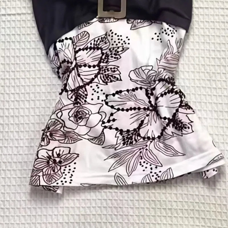Marisol Floral-Appliqué Halter Camisole Top One-piece