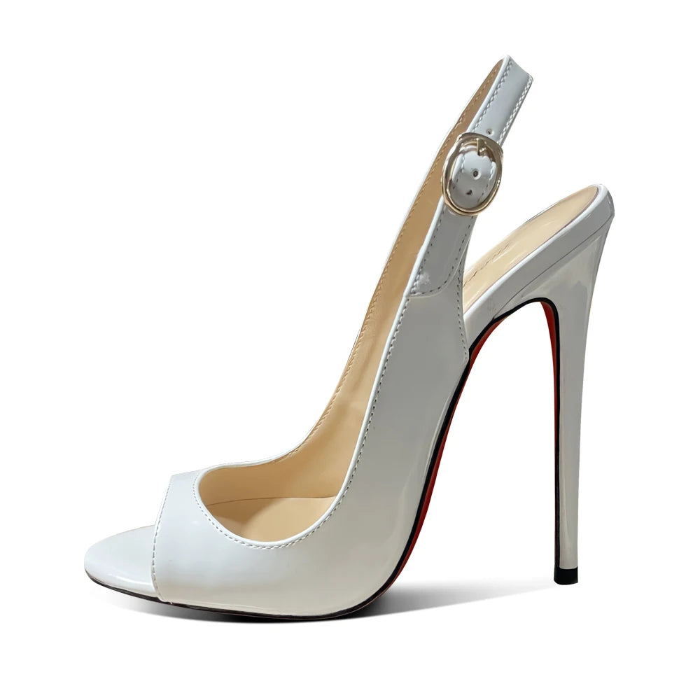 Black fish mouth back hollow toe 12cm sandals sexy ultra light lipstick sole high heels for women slim heels plus size shoes