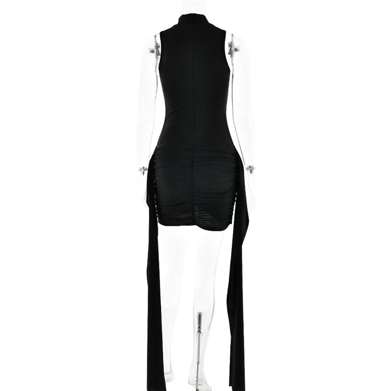 Natalia Sleeveless Ruched Bodycon Mini Dress with Side Drape