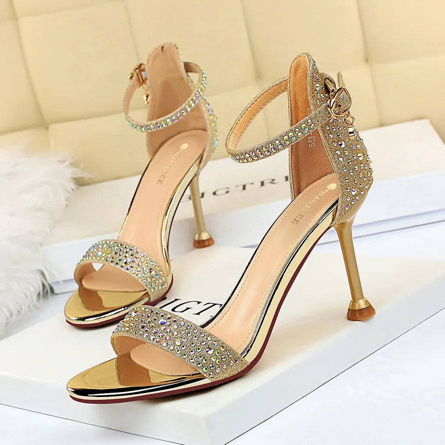 European and American Fashion Banquet Summer High-heeled Women's Shoes Thin-heeled Rhinestones with Sandals