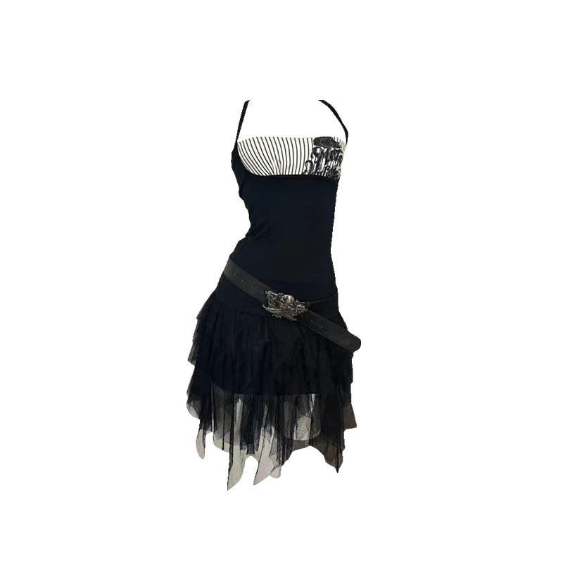 Halter Punk Vintage Y2k Tops Sexy Subculture Gothic American Retro Casual Chic Wrap Chest Tanks Black Summer 2024 Women Camis