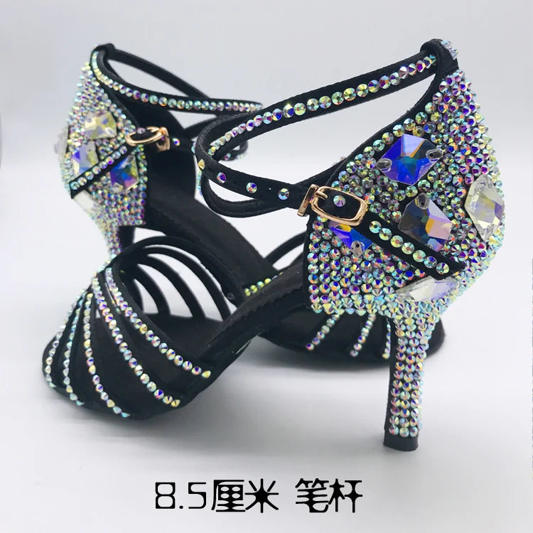 Latin Dance Shoes Full Rhinestone Girls Latin Dance Shoes Soft Bottom Adult SALSA Diamond Salsa Latin Ballroom Shoes