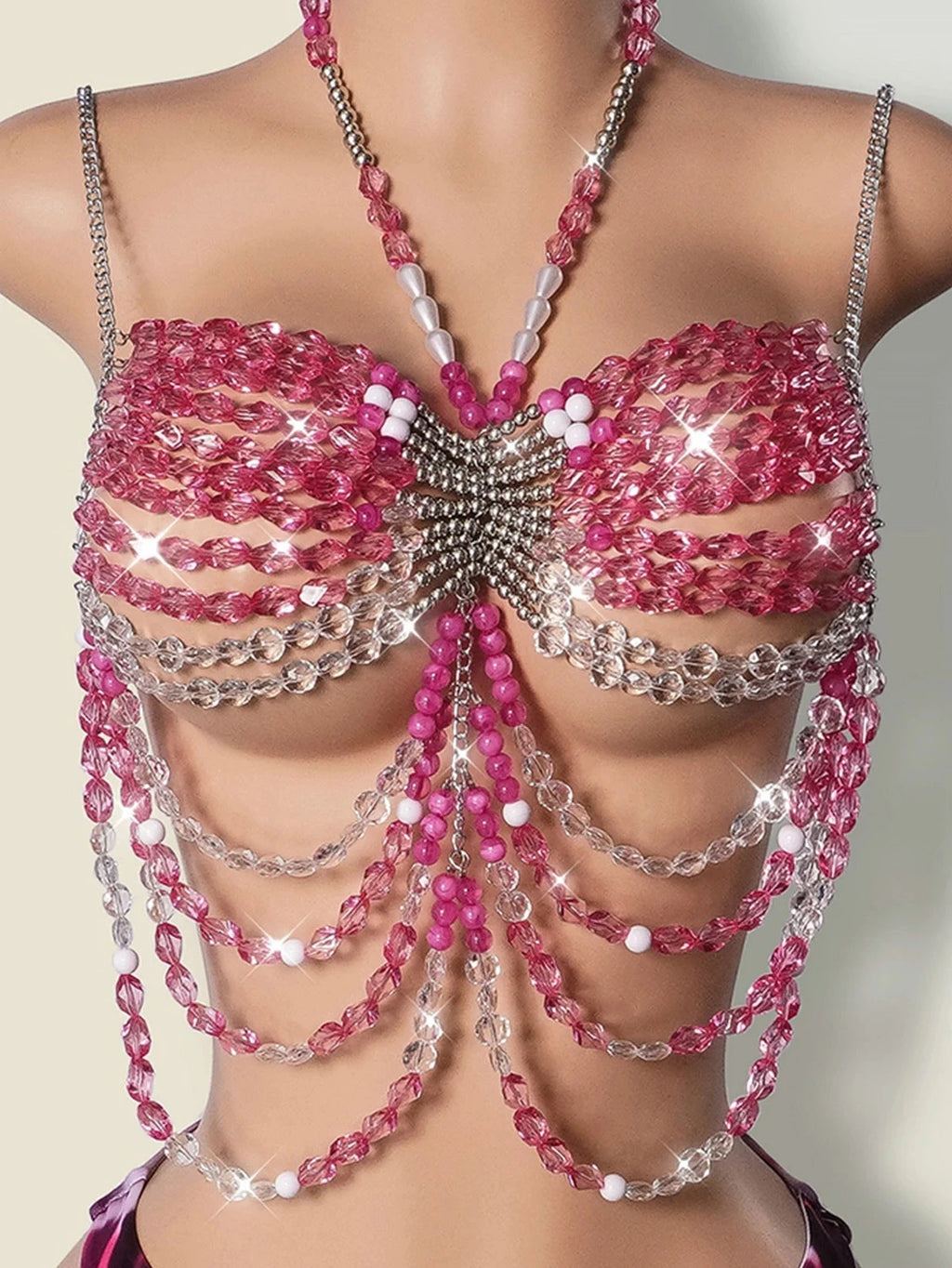 Sexy pink corset halter tank top women summer beach club party tops woman 2026 y2k clothes see through metal rhinestone crop top
