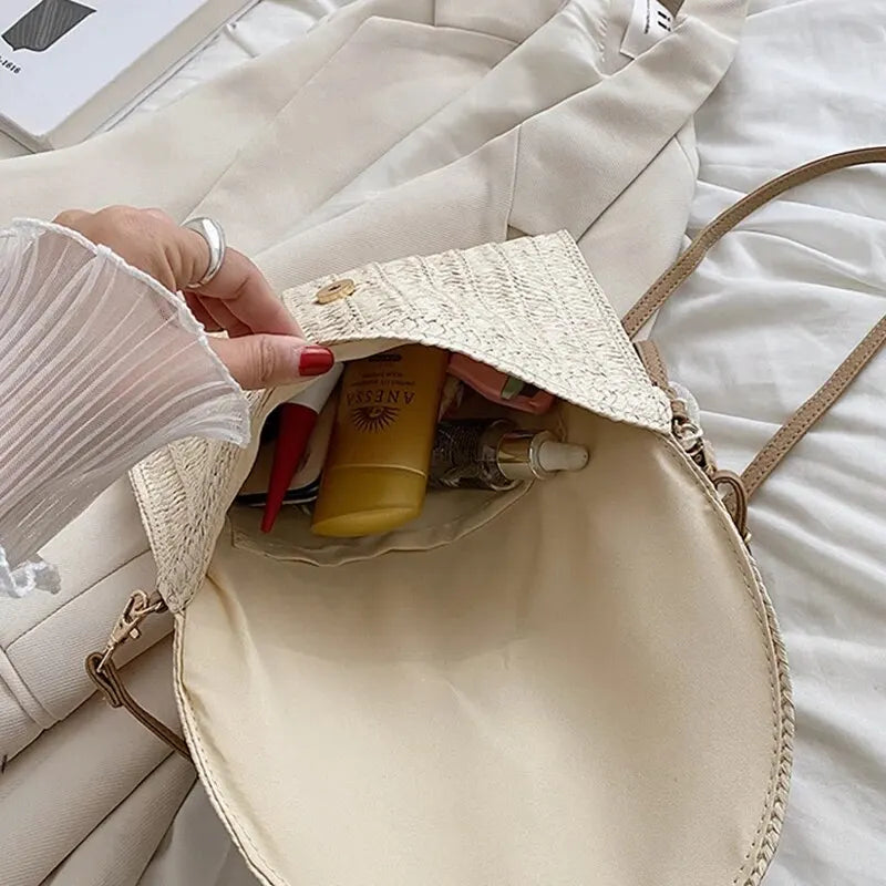 Soleil Woven Straw Envelope Crossbody Bag