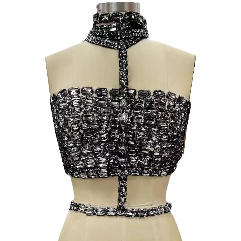 Diamond Royale Crystal Halter Top one-piece