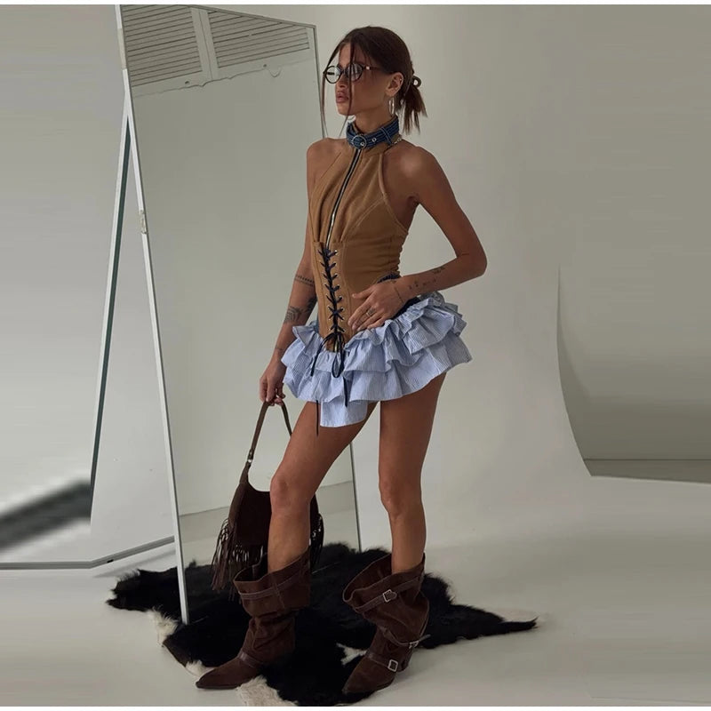Talia Color-Block Denim Corset Mini Dress Collection