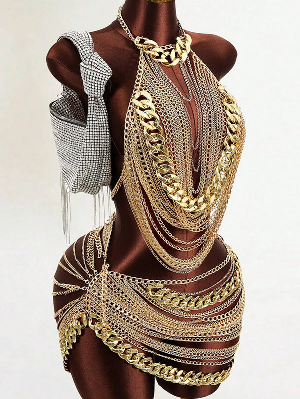 Azalea Metal Chain Backless Mini Dress