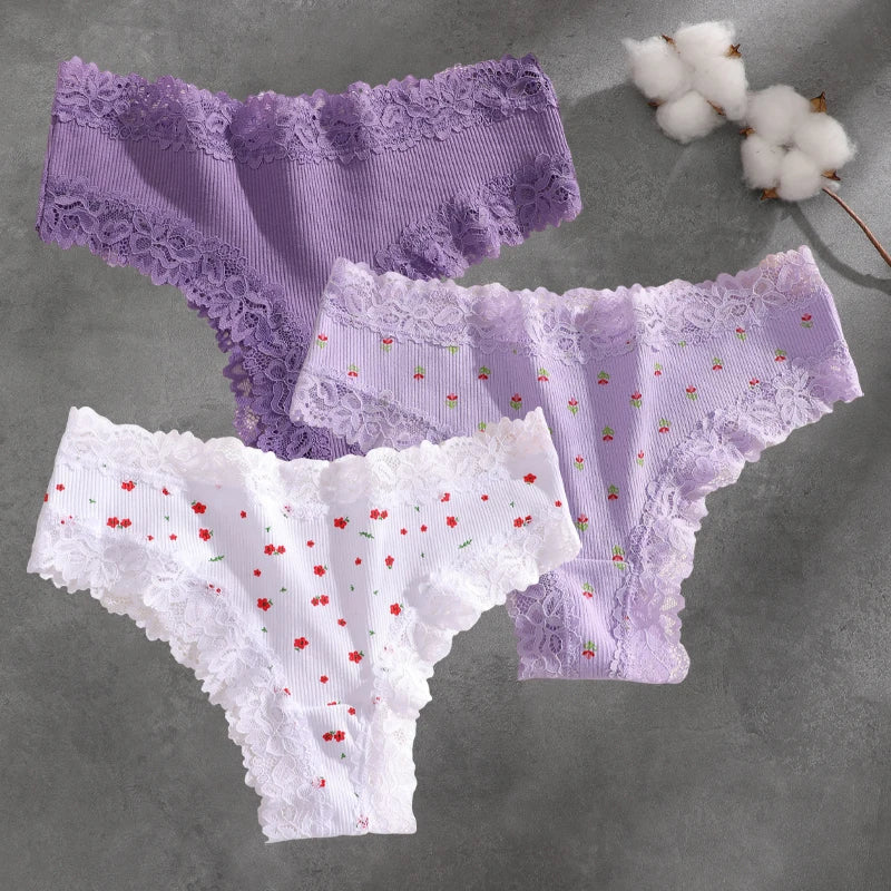 Brielle Floral Lace Bikini Panty Pack Lingerie 3-piece