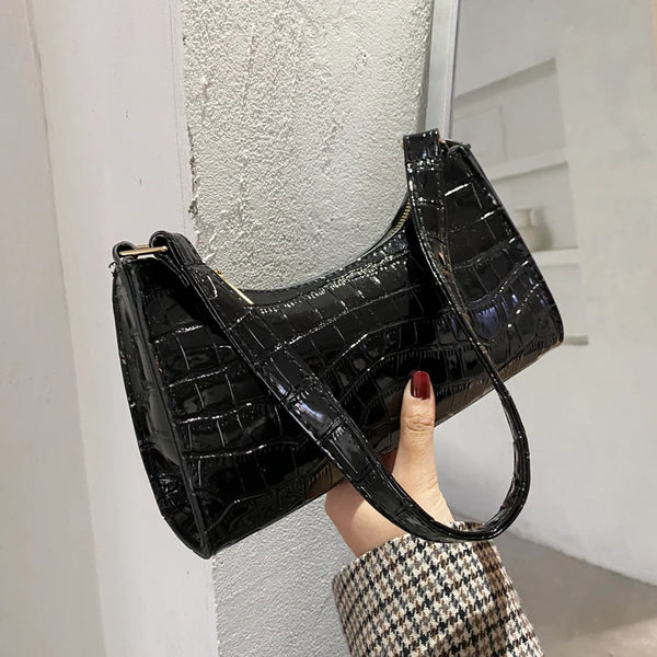 Coralie Croc-Embossed Faux-Leather Baguette Shoulder Bag
