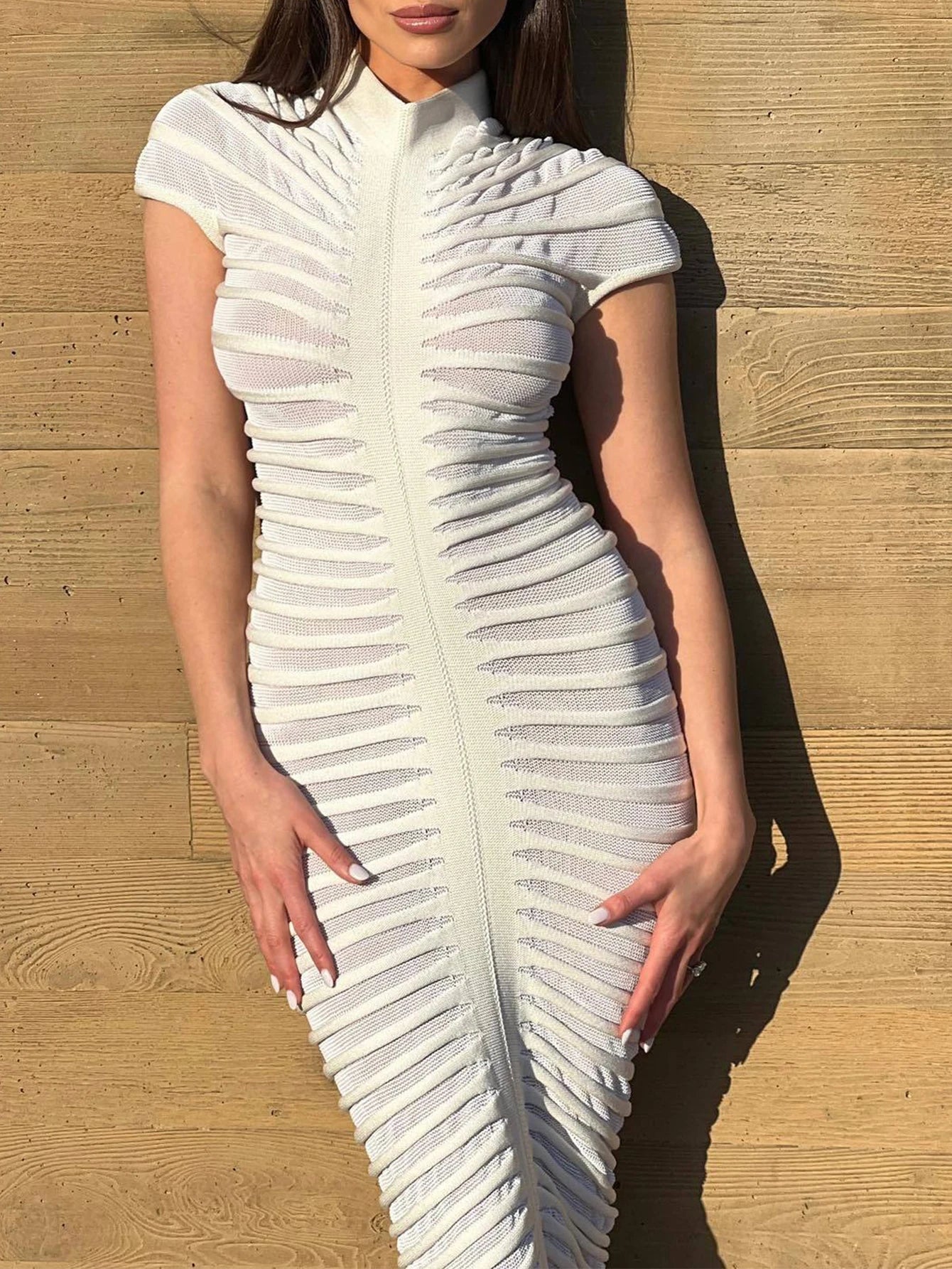 Simone Ruched Sheer Bodycon Maxi Dress