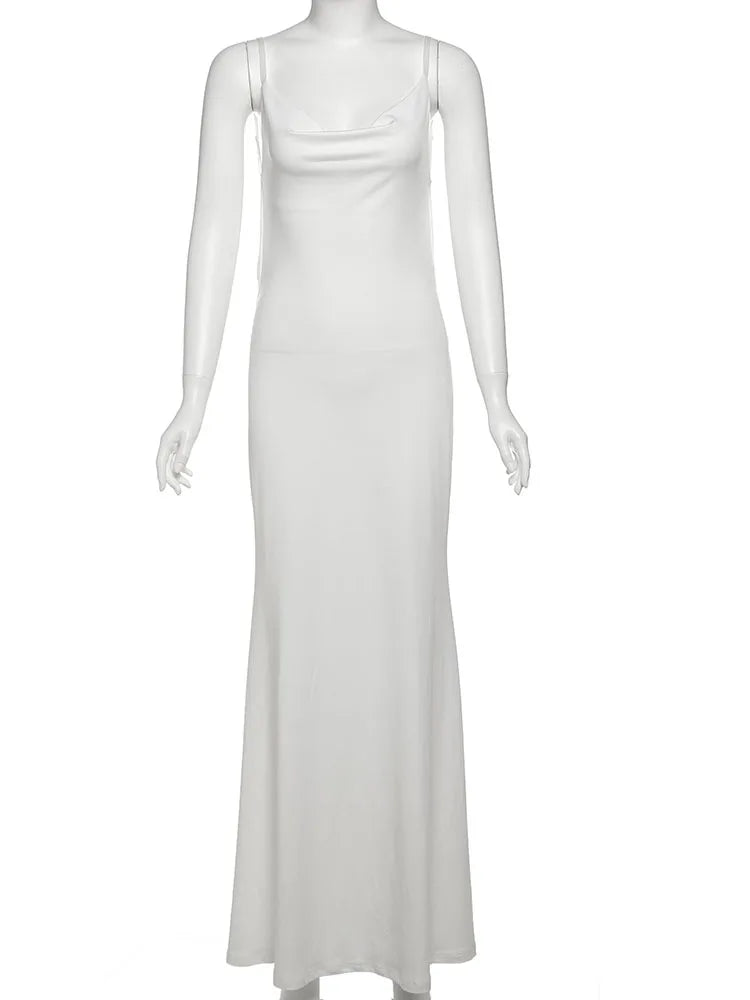 Noelle White Cowl-Neck Backless Maxi Dress
