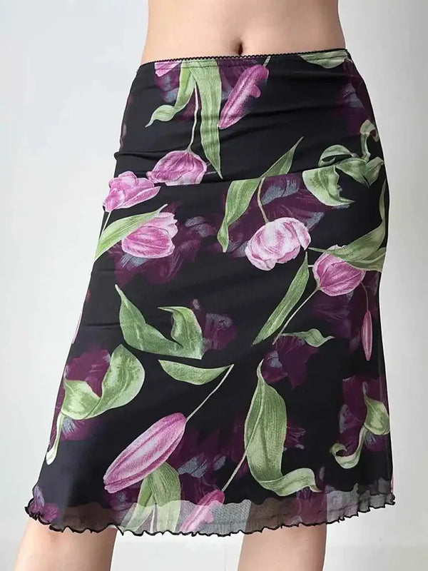 Priya Floral Mesh Midi Skirt One-piece