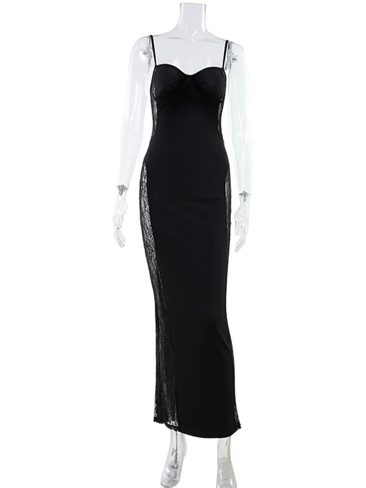 Lavinia Sheer Lace-Panel Corset Cami Maxi Dress