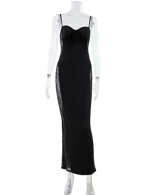 Lavinia Sheer Lace-Panel Corset Cami Maxi Dress
