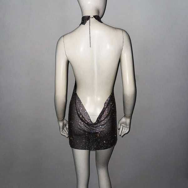 Faye Sparkling Metal Backless Mini Dress