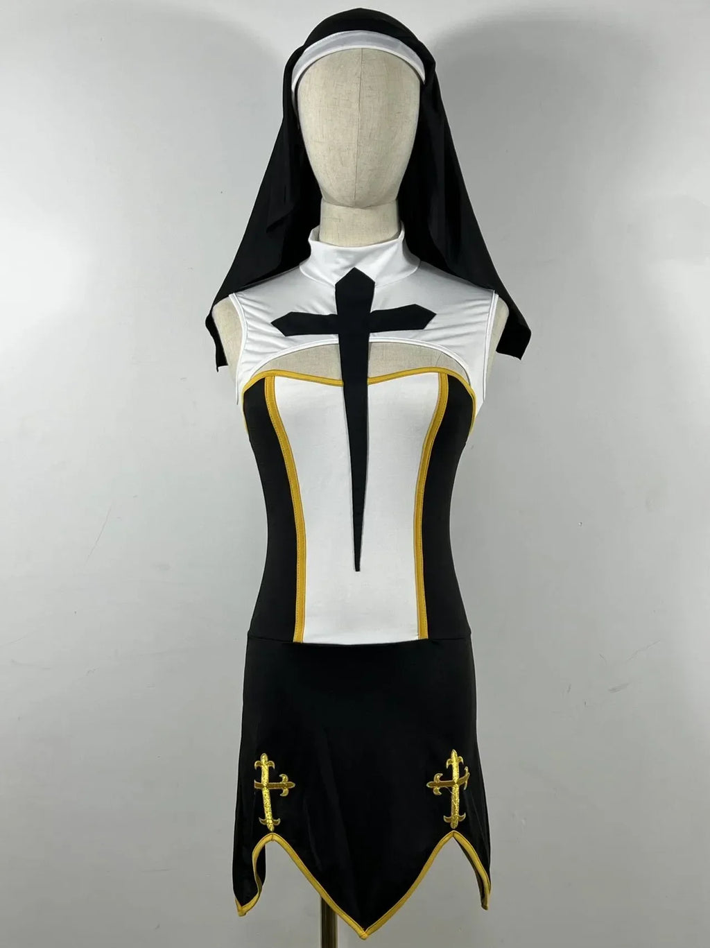 Benedetta Nun Cosplay Costume Set with Headpiece, Gloves & Stockings