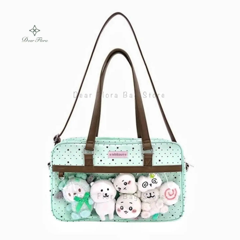 New Cute Large Capacity Lace Ita Bag Lolita Girls Transparent Pocket Y2k DIY Badge Display Shoulder Bag Casual Polka Dot Handbag