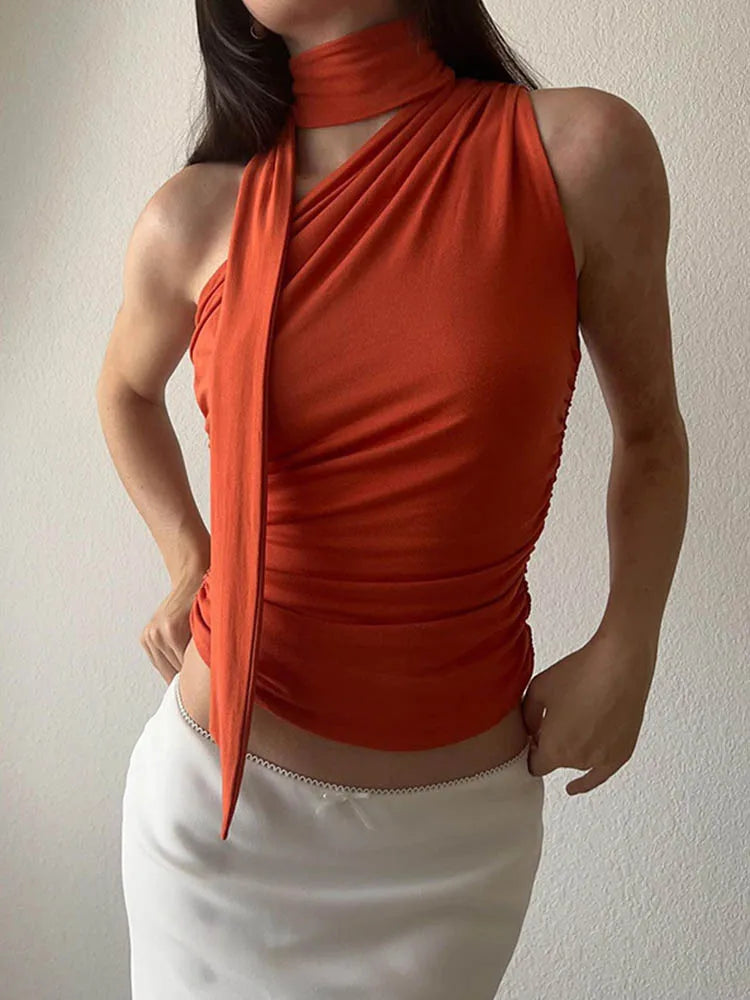 Valentina Ruched Halter Scarf Top