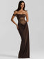 Valentina Cocoa Lace Draped Maxi Dress