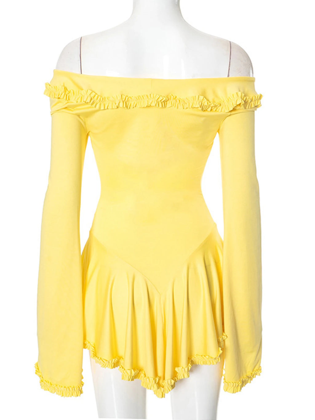 Ondine Ruffled Backless Long-Sleeve Mini Dress