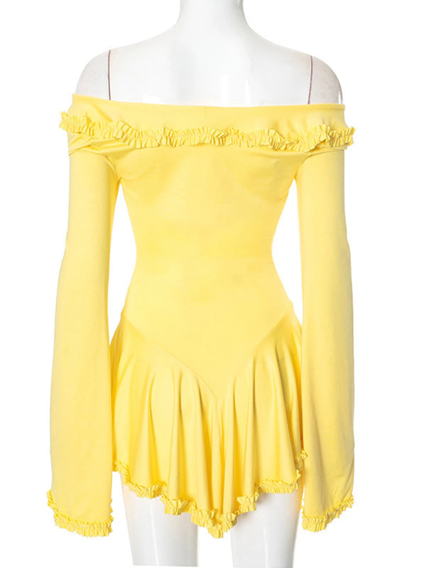 Ondine Ruffled Backless Long-Sleeve Mini Dress