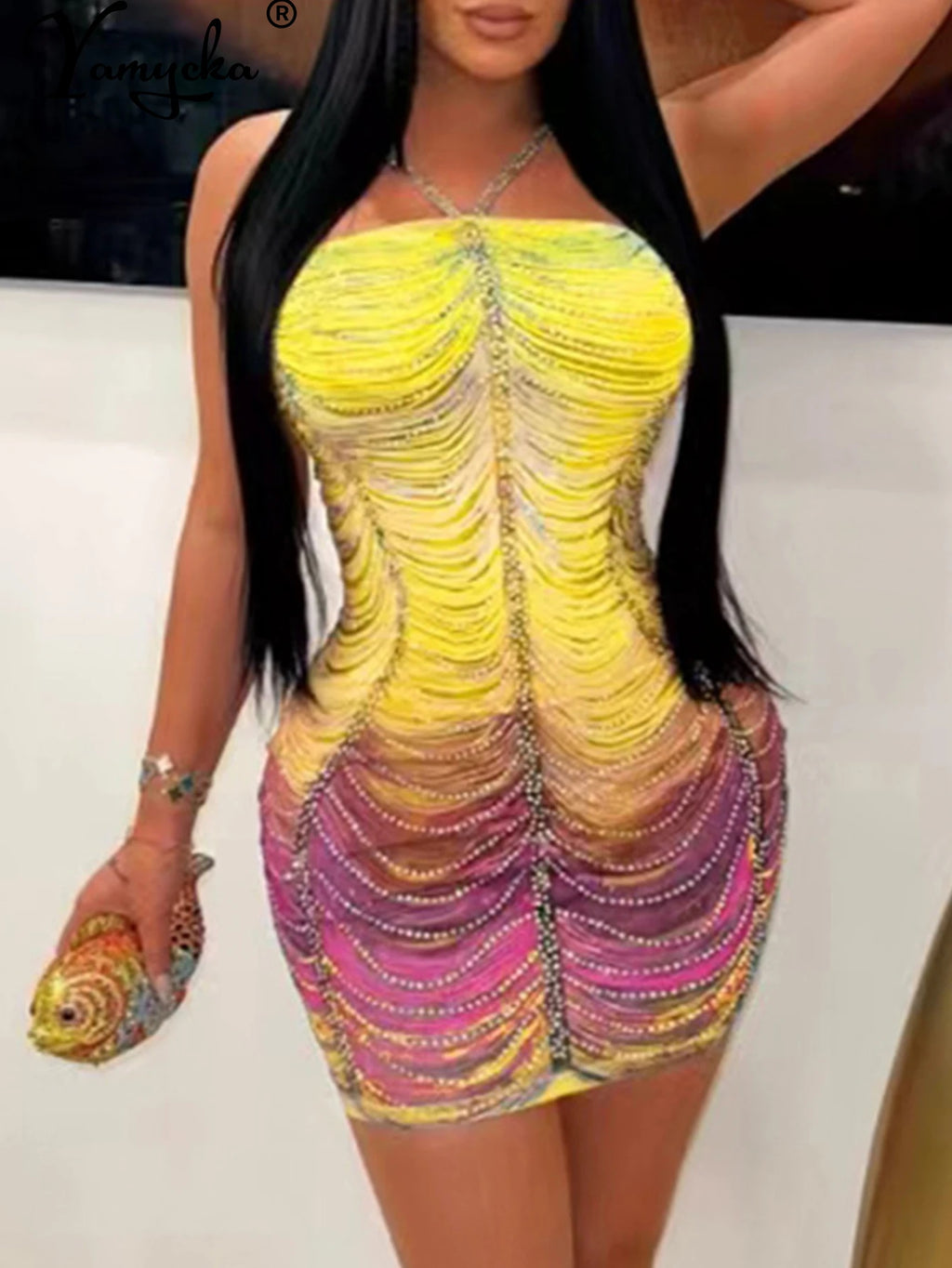 Danica Rhinestone Backless Bodycon Mini Dress