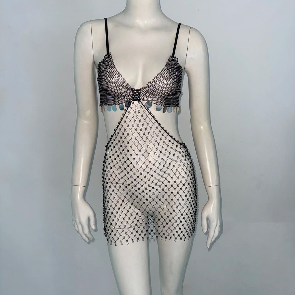 Nyra Rhinestone Fishnet Maxi Dress