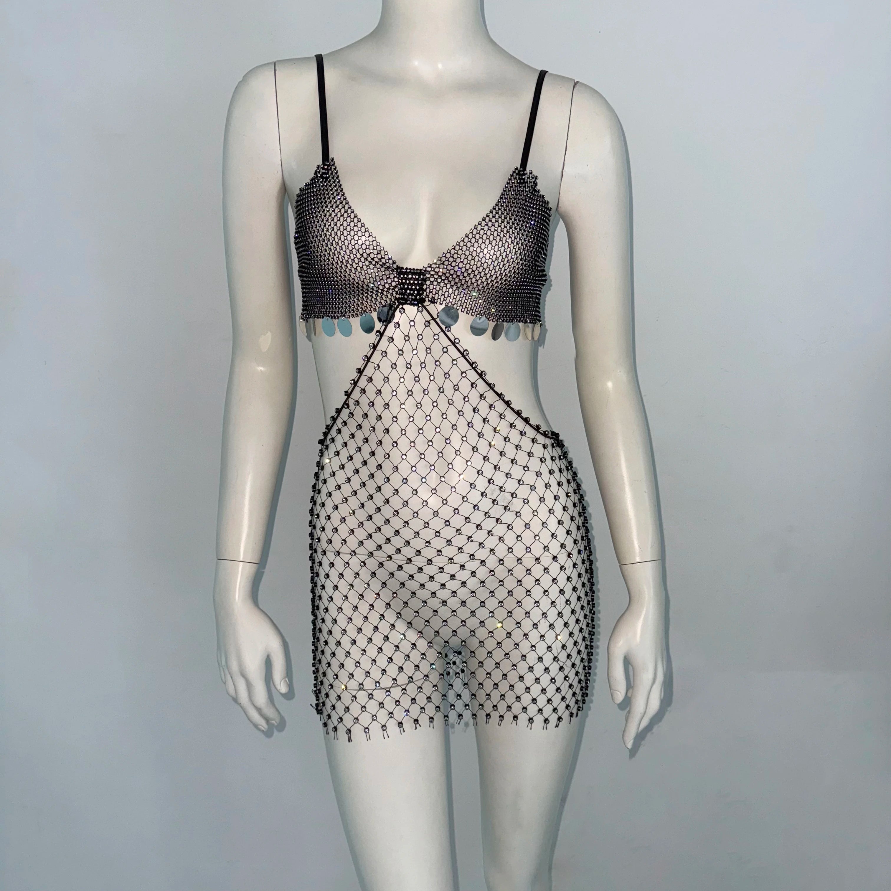 Nyra Rhinestone Fishnet Maxi Dress