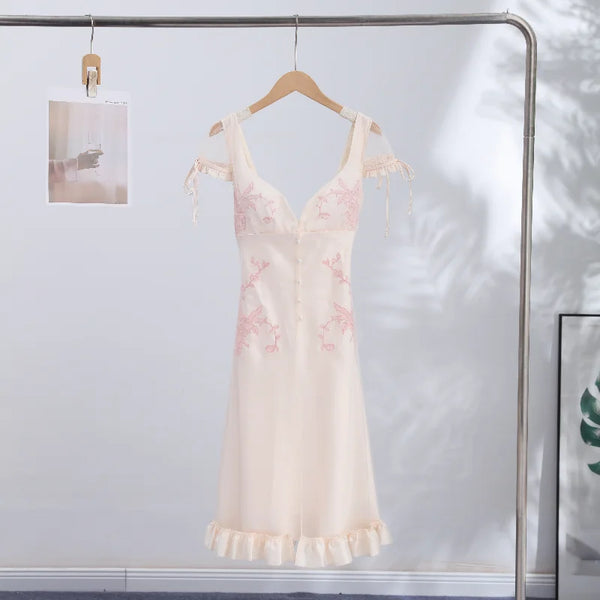 Demi Mesh Satin Tie-Strap Midi Dress