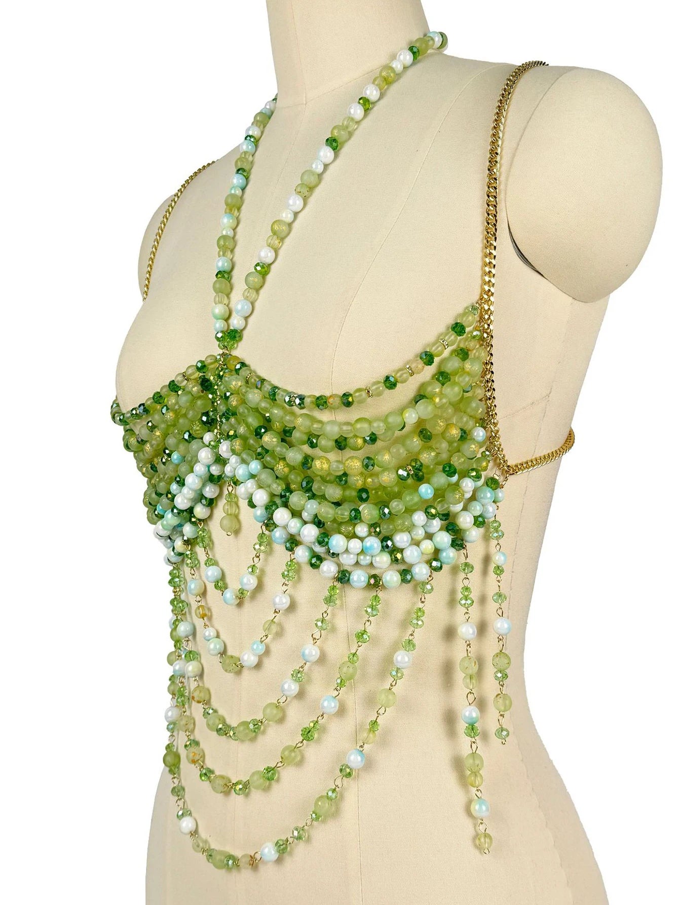Ione Green Rhinestone Sequin Corset Crop Top