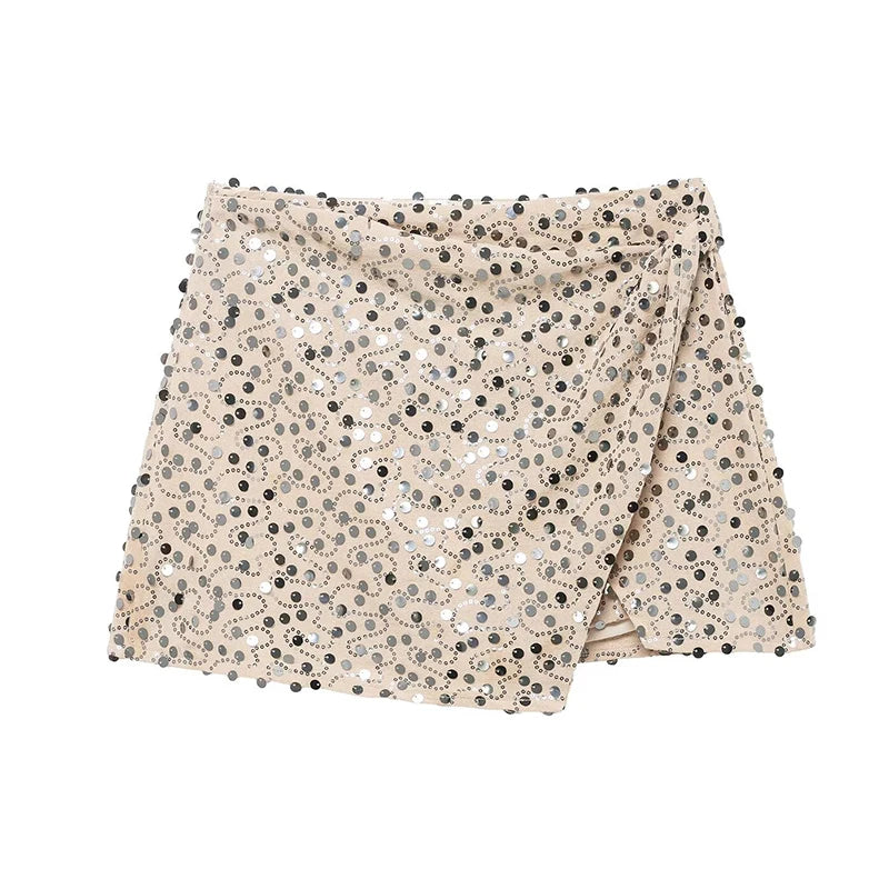 Quinta Sequin Wrap-Front High-Waist Mini Skirt One-piece