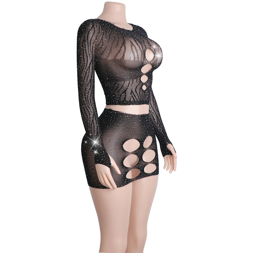 Eclipse Venom Fishnet Rhinestone Lingerie Two-piece